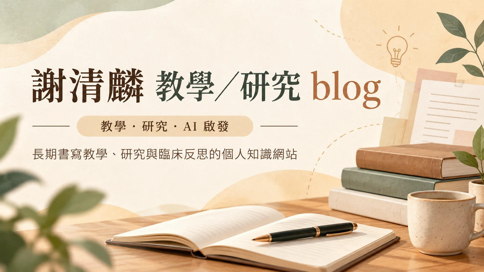 謝清麟教學研究 blog 專屬資源封面，呈現教學、研究與 AI 啟發主題